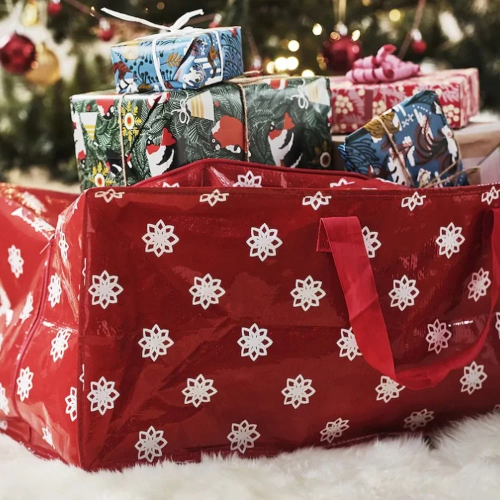 IKEA Storage Bag With Zipper Christmas Snowflake Winter Limited Edition Foldable